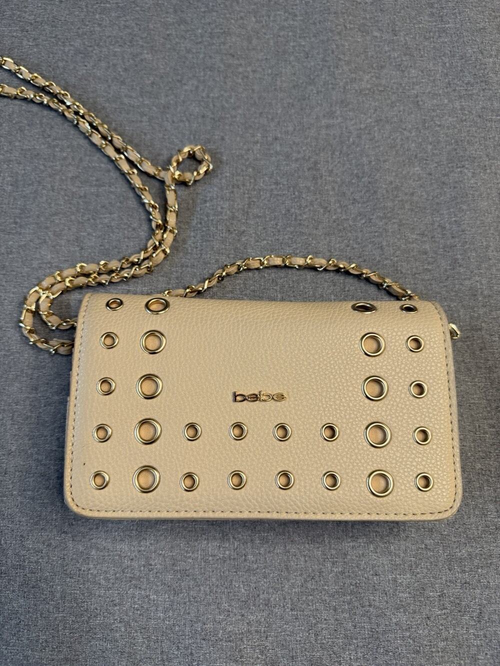 Y2K Bebe Soft Brown Wallet Clutch Chain Crossbody Bag